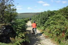 Dillan and John on the track from Bonehill to Natsworthy, 8.8 miles into the ride