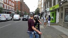 Cycling through Crawford Street, London, on our route from Paddington to Euston, 0.8 miles from Paddington