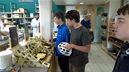 Sampling cheeses in the Wensleydale Creamery Visitor Centre, Hawes