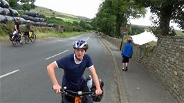 Outside the Dales Bike Centre, Reeth, from where Lawrence had to return to the Post Office to collect his wallet