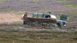 The land owner strims one of the grouse hides (butts) on the moor before the descent to Egton Bridge, 21.5 miles into the ride