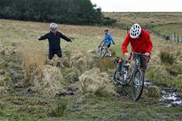 John picks his way through the bog near Water Oak Corner on the Abbots Way