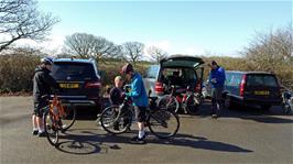 Unloading the bikes at Meeth car park