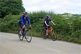 Michael, back on his bike at last, with Dillan near Tidwell, Landscove