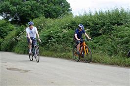 Michael, back on his bike at last, with Dillan near Tidwell, Landscove