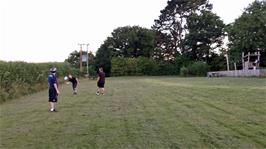 Dillan, George and Gavin playing frisbee in Holne play park