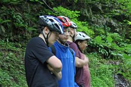 Dillan, George, Will and Lawrence take in the Scaleber Force waterfall