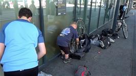 Final bike reassembly outside Bergen airport