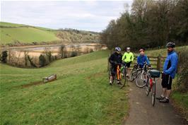 Dillan, Jude, George and Tao on the cycle path between Ashprington and Totnes