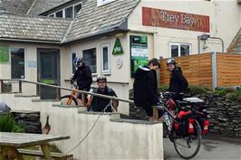 Gathering at the entrance to Treyarnon Bay youth hostel for our group photo