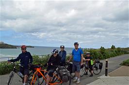 The entire group overlooking Tolcarne Beach, Newquay