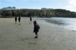 Perranporth beach, with the youth hostel on the cliff at top right