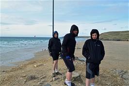 The group on Chapel Rock, Perranporth beach