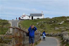 Michael videoing Dillan near the First and Last House, Land's End