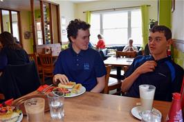 Jude and Dillan at the Foxtor Café, Princetown