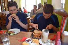 Jude and Dillan at the Foxtor Café, Princetown