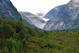 First view of the Nigardsbreen glacier, from the Breheimsenteret Glacier Centre