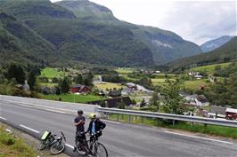 View back to Fortun after George's chain repair, with the garage in the distance