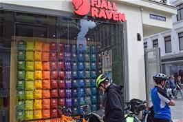 Plenty of Kånken Mini backpacks in the window of the Fjällräven store