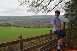 George at the entrance to Bearacleave Wood, Furzeleigh Lane, Bovey Tracey