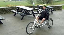 Jude tries out the hand trike at Parsley Hay