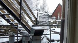 The snowy scene greeting us outside our dormitory as we woke up