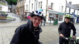 Dillan and Jude outside the Nevis Bakery, Fort William