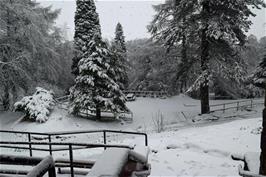 View to the front grounds of Edale youth hostel before breakfast