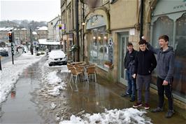 Dillan, Jude and George outside the Green Pavilion café, Buxton