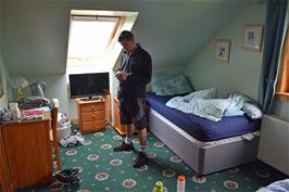 Dillan in our cosy attic room at Hill View, Plockton