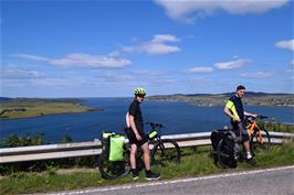 Jude and Dillan with the Isle of Ewe, from Leathad Mòr near Drumchork