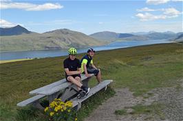 Jude and Dillan at the Little Loch Broom viewpoint near Badcaul