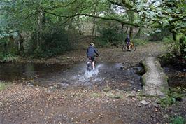 Jude successfully negotiates the ford near Cross Furzes