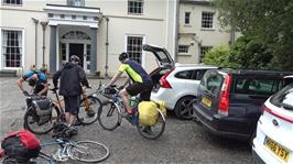 Unloading the bikes at Hawkshead Youth Hostel