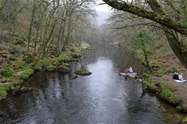 View to the River Teign from the footbridge near the weir on the Fisherman's Path