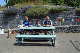 Michael, Dillan, Jude and Gavin at the Dartington Cafe, with Gavin's son