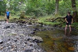 George and Jude create a new dam in the stream by the Satterthwaite bridleway