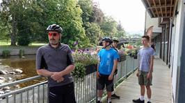 Tao, Dillan, Jude and George at the front entrance to Keswick YHA