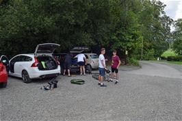 Loading the bikes at Hawkshead youth hostel ready for the long journey home