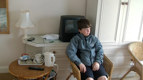 Ash with our TV and coffee-making equipment in the Chy an Kerensa Guest House, Cliff Road, Perranporth